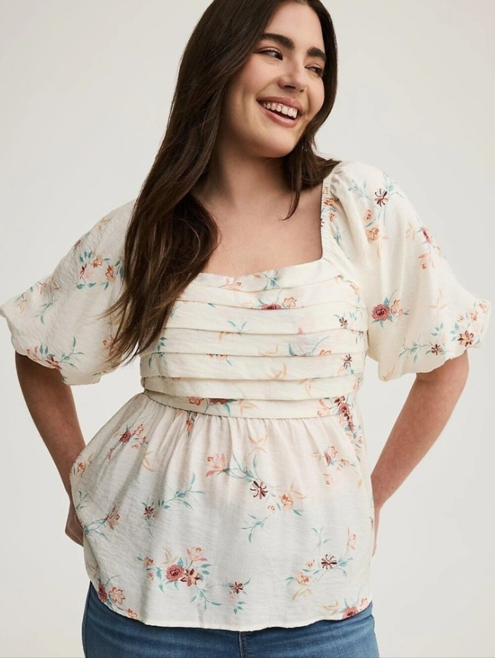 🌿🍒 Torrid Ruched Puff Sleeve Plus Size Top In San Juan Size 3 (3X)🍒🌿